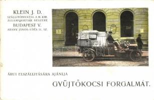1907 Budapest V. Klein J. D. szállítóhivatal a M. Kir. Államvasutak részére, automobil. reklámlap (Rb)