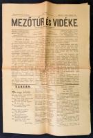 1910 A Mezőtúr és vidéke c. újság egy száma. 26. évf. 43. szám