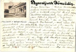 1935 Dömsöd, utca részlet és gyógyszertár. fotó lapra ragasztva / photo glued on paper
