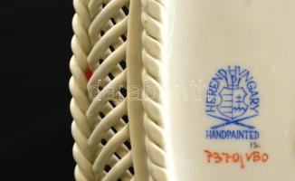 Herendi Viktória mintás ovális áttört tál, kézzel festett, jelzett, hibátlan, 24×13 cm