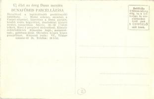 Dunafüred, hajóállomás, érkezés gőzhajóval. Hátoldalon reklám Dunafüred Parcellázásáról (EK)