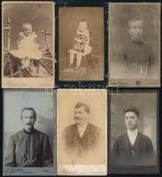cca 1880-1910 Portrék, 6 db keményhátú fotó különböző műtermekből (Eszék, Temesvár, Nagyvárad, stb.), 11×7 cm
