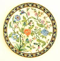 Kínai virágmintás kőporcelán tányér, kézzel festett, jelzett, hibátlan, d: 26 cm