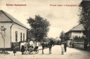 1914 Kesznyéten, Fő utca, Községháza, Református népiskola, lovaskocsi