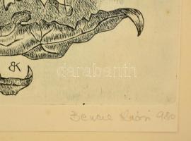 Bencze Klári (1925 -) : Kócos délia. Rézkarc, papír, jelzett, üvegezett keretben, 41×24 cm