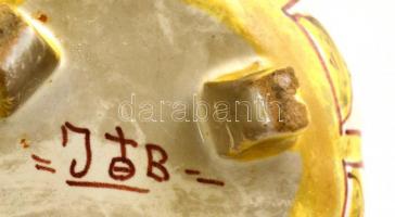 Jelzett kézzel festett mázas mécsestartó, hibátlan, m: 9 cm