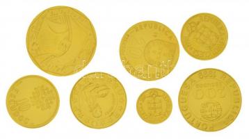 Portugália 1998-2000. 1E-200E (7xklf) aranyozott forgalmi sor T:1,1- Portugalia 1998-2000. 1 Escudo - 200 Escudos (7xdiff) gold plated coin set C:UNC,AU