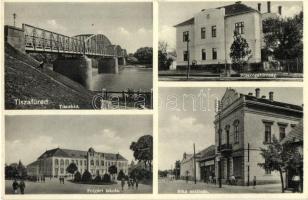 1936 Tiszafüred, Tisza-híd, Főszolgabíróság, Polgári iskola, Bika szálloda