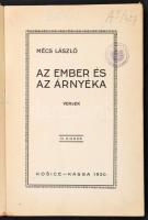 Mécs László: Az ember és árnyéka. Versek. Kassa, 1930, Kazinczy Kiadóvállalat. Kicsit sérült papírkö...