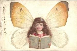 Girl with butterfly wings. litho (worn corner)