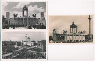 1938 Budapest, XXXIV. Nemzetközi Eucharisztikus Kongresszus, főoltár. So. Stpl - 3 db régi képeslap / 3 pre-1945 postcards