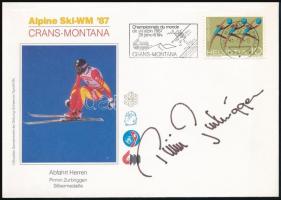 Pirmin Zurbriggen (1963- ) világbajnok síelő aláírása emlékborítékon