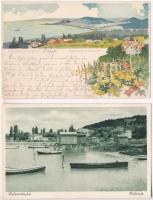 10 db RÉGI képeslap, sok balatoni város egy litho lappal / 10 pre-1945 postcards, many Hungarian tow...
