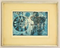 Würtz Ádám (1927-1994): Kékszakállú herceg, rézkarc-papír, jelzett, üvegezett keretben 20×30 cm