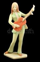 Aquincum retró gitáros lány, kézzel festett, jelzett, hibátlan, m:25 cm