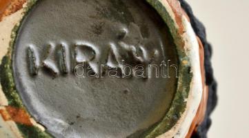 Király repesztett mázas kerámia váza, jelzett, hibátlan, m: 22 cm