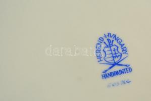 Herendi bazsarózsa mintás tányér, kézzel festett, jelzett, kopott festéssel, d: 24 cm