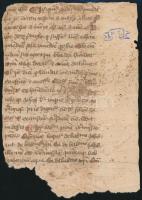 cca 1400-1500 Latin nyelvű kódextöredék, teológiai szövegrészletekkel (Szent Ambrus, Bonaventura), papír, foltos, 14,5×10 cm