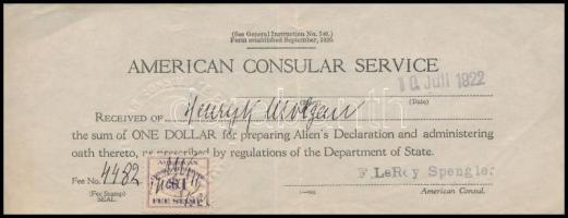 1922 Lengyel útlevél, amerikai vízummal, hiányzó fotóval / Republic of Poland passport with American...