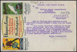 1921 Krayer Emil fizetési felszólítása a Szépművészeti Múzeum részére, díszes fejléces papíron