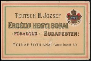 Teutsch B. József erdélyi hegyi borai főraktár reklámlap, törésnyommal