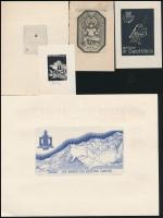 12 db ex libris, klisé/rézkarc/fametszet, papír, egy részük jelzett (köztük Szűr-Szabó József is), k...