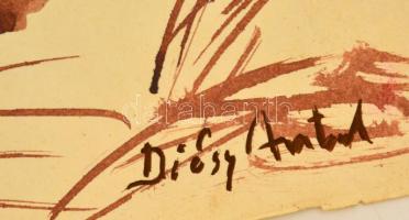 Diósy jelzéssel: Házak a domboldalon. Tus, papír, apró szakadással, 24×32 cm