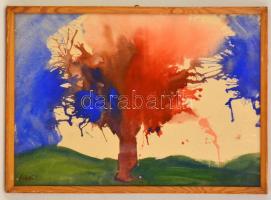 Kokas jelzéssel: Piros fa. Akvarell, papír, üvegezett keretben, 29×43 cm