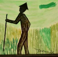 Hincz jelzéssel: Túrázó. Vegyes technika, papír, üvegezett keretben, 50×35 cm