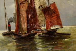 R van Olten (?-?): Vitorlások. Olaj, vászon, jelzett, keretben, 52×80 cm