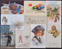 88 db RÉGI motívumos képeslap; üdvözlőlapok, művészlapok, színész / 88 pre-1945 motive postcards; greetings, art, actors