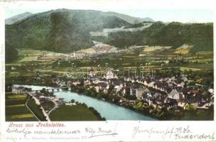 1900 Frohnleiten, general view, bridge. Verlag J. Höfler, Purger & Co. Photochromiekarte 217. (EK)