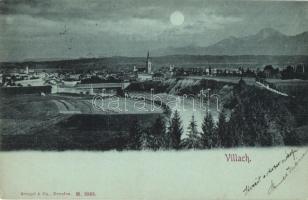 1901 Villach, general view at night, bridge, church (apró szakadás / tiny tear)