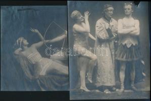 cca 1930 Angelo (1894-1974) 2 db vintage színházi fotója, egyik aláírva, másik feliratozva, az egyik kép sérült, 16x13 cm és 18,5x15 cm