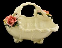 Ens rózsás kosár, kézzel festett, jelzett, apró lepattanással, m: 12,5 cm