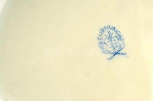 Herendi Viktória mintás leveles tál, kézzel festett, jelzett, kopott aranyozás, 20×17,5 cm