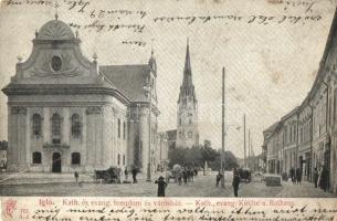 1905 Igló, Zipser Neudorf, Spisská Nová Ves; utca, katolikus és evangélikus templom, városháza. Feitzinger Ede 702. 1904/14. / street, churches, town hall (EM)