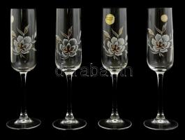 Cristal darques franica pezsgős pohár ( 4db), festett kristály üveg, jelzett, hibátlan, m:22 cm (4×)