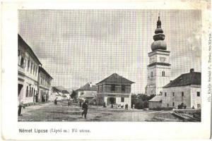 Németlipcse, Deutschliptsch, Nemecká Lupca, Partizánska Lupca; Fő utca, templom, gyógyszertár. Sochán P. 175. / main street, church, pharmacy (kopott sarkak / worn corners)