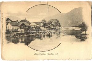 Ruttka, Alsó-Ruttka, Vrutky; Vág folyópart, házak. Kiadja Sochán P. 35. sz. / Vah riverside, houses (szakadás / tear)