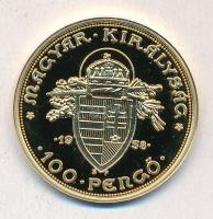 DN "Magyar aranypénzek utánveretben - Szent István jubileumi 100 pengő 1938" aranyozott Ag...