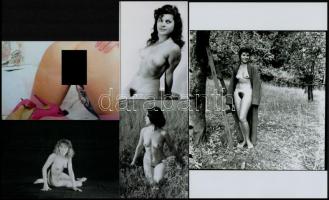 cca 1980 Szolidan erotikus felvételek, 8 db vintage negatív (24x36 mm és 6x6 cm) + 7 db mai nagyítás (9x13 cm és 25x18 cm között), a negatívok és a pozitív fényképek között nincs összefüggés