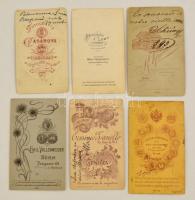 cca 1880-1910 Portrék, 6 db keményhátú fotó külföldi műtermekből (Genova, Bologna, Bern, stb.), külö...