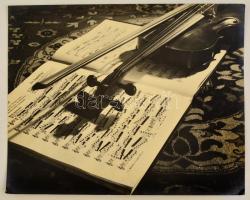 cca 1933 Pöltinger Gusztáv (?-?) soproni fotóművész hagyatékából jelzés nélküli, vintage fotóművészeti alkotás (Csendélet hegedűvel), 24x30 cm
