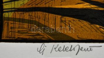 Keleti Jenő, ifj.(1943-): Kiszáradt fa. Színes linó, papír, jelzett, 23×31 cm