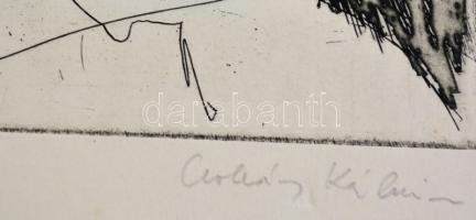 Csohány Kálmán (1925-1980): Férfi fákkal. Rézkarc, papír, jelzett, 39×29 cm