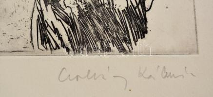 Csohány Kálmán (1925-1980): Hold és virág. Rézkarc, papír, jelzett, 29×19 cm