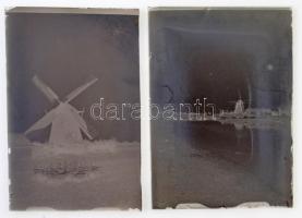 Szélmalmok, Kerny István (1879-1963) budapesti fotóművész hagyatékából 3 db szabadon felhasználható, vintage üveglemez negatív, 6x9 cm / windmills