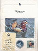 1986. "30 éves a WWF / Mandarin réce" jelzett Ag emlékérem német nyelvű tanúsítvánnyal és ...
