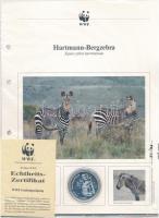 1986. "30 éves a WWF / Hegyi zebra" jelzett Ag emlékérem német nyelvű tanúsítvánnyal és tá...